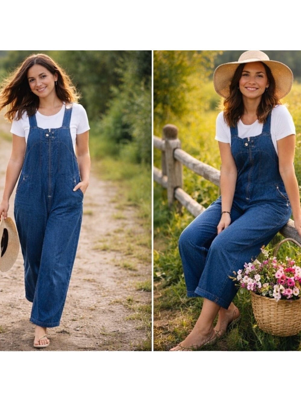 FREE PEOPLE SOFT BLUE DENIM OVERALLS ZIP FRONT SNAP CLOSURE WIDE LEG SIZE MEDIUM - Picture 2 of 14